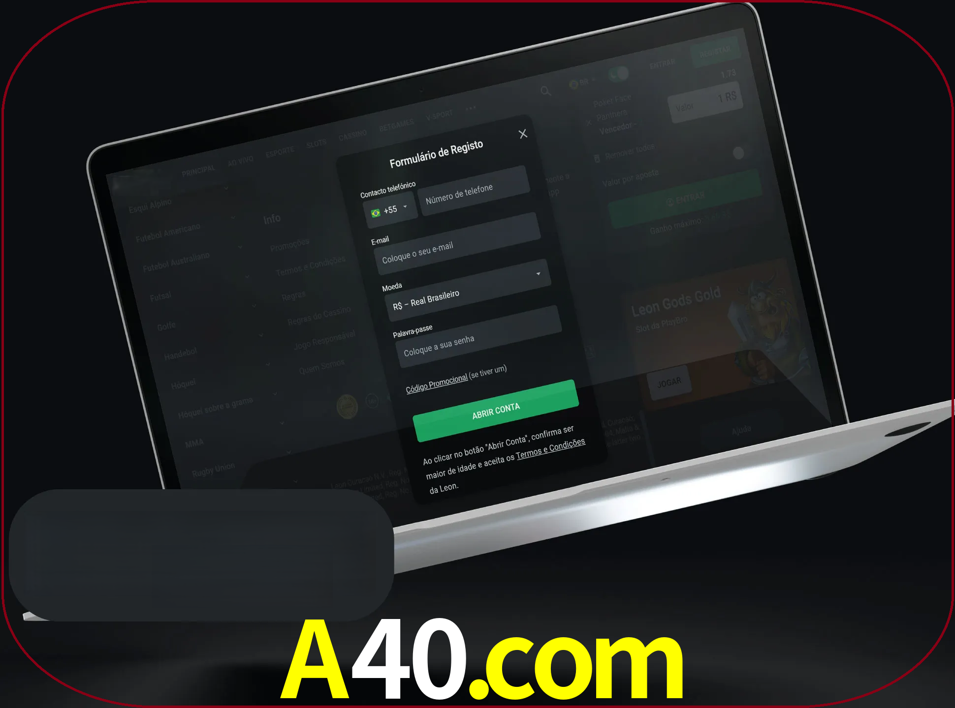 Abra o site da LeonBet e crie sua própria conta.